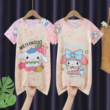 跨境外贸儿童睡衣春夏季薄款短袖甜美可爱卡通印花睡裙宽松家居服