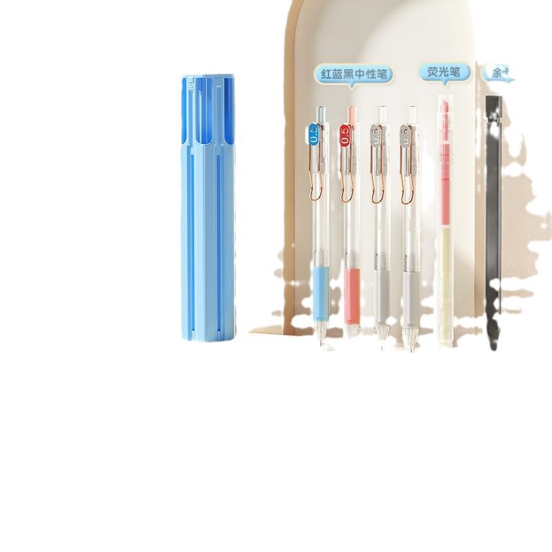 NBX seis bolígrafos caja de pluma hexagonal pluma conveniente para portátil multifuncional caja de la pluma ins estilo estudiante papelería simple