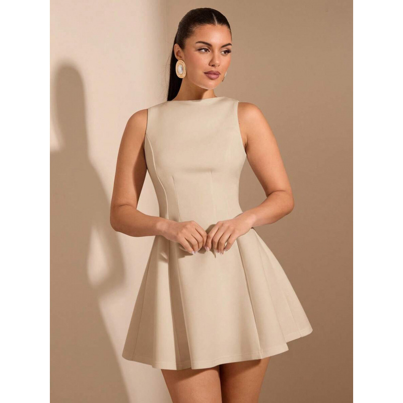 B 43093 Solid Sleeveless A-Line Tea Dress Solid Color Sleeveless A-Line Tea Dress
