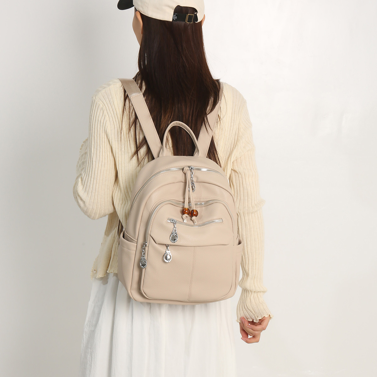 Mochila de Cuero para Mujer de Cuero PU Antirrobo Multicapa para Uso Diario y 通勤
