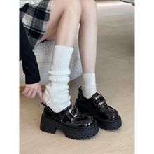 法式赫本风小皮鞋女春秋配裙子2024新款黑色玛丽珍高跟厚底乐福鞋