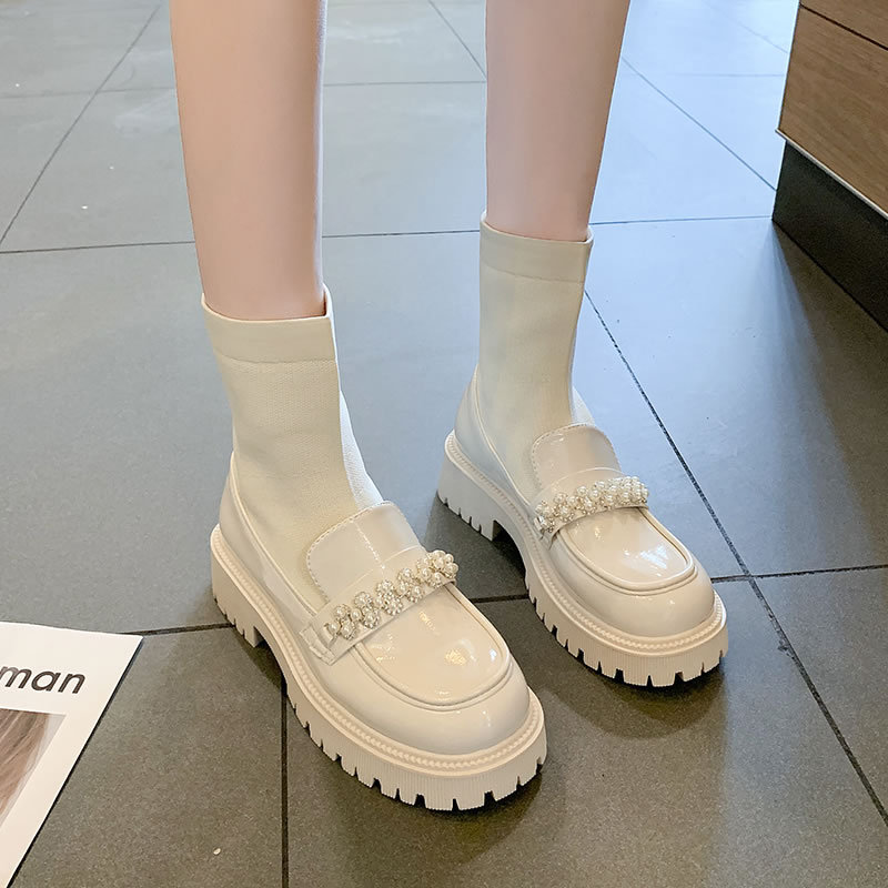 小众时尚设计感2022年秋季新款韩版百搭增高防滑串珠短筒时装靴女