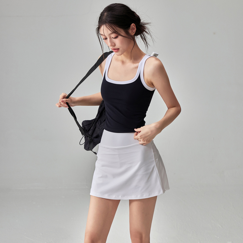 健身女孩夏季瑜伽服套装防走光网球裙透气显瘦动背心短裙两件套|undefined