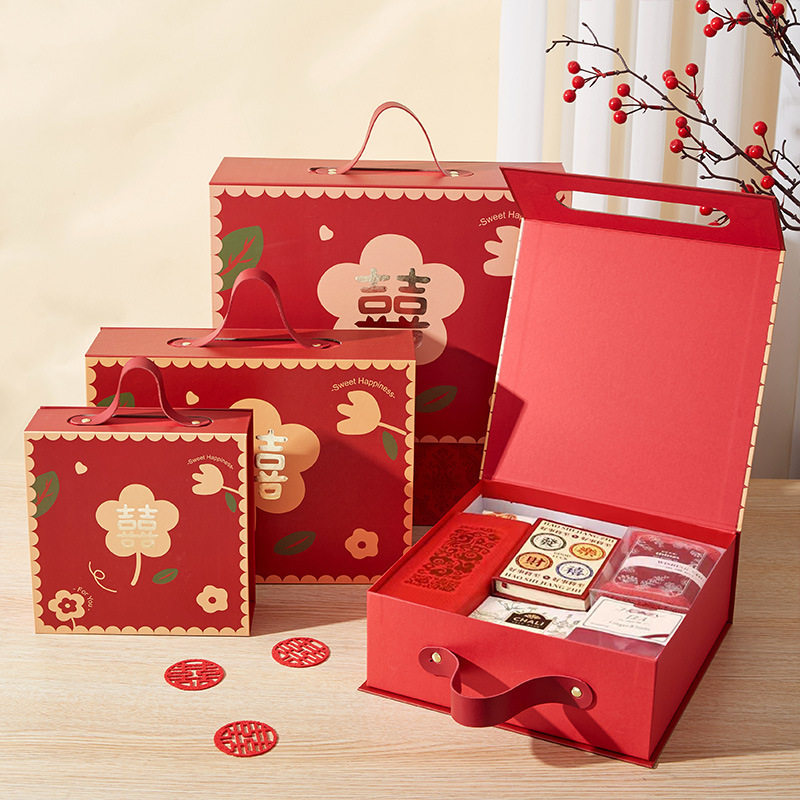 结婚用喜糖盒子免折叠中式手提伴手礼盒回礼订婚糖盒喜糖袋包装盒