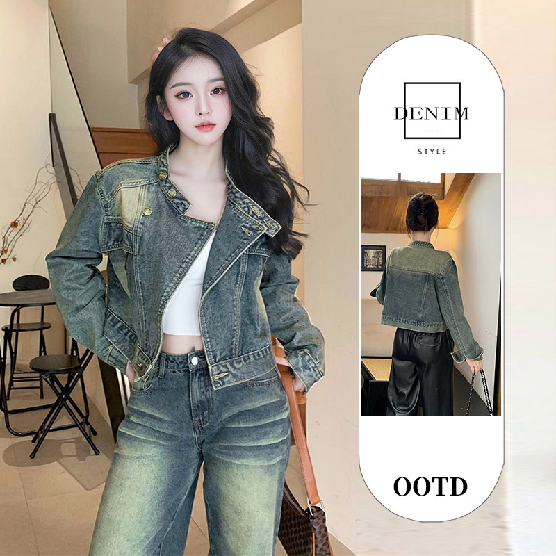 Hong Kong Style Vintage Denim Jacket Women's 2024 New Spring and Autumn High-end All-match Motorcycle Style Short Jacket Top