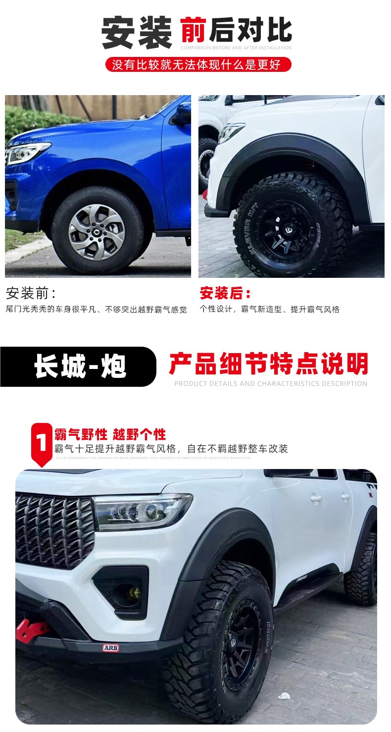 Special Anti-Scratch Wheel Arches for Great Wall Cannon Pickup, Wide-Body Special Modification Anti-Collision Commercial Thickened Wheel Arch Stickers for Great Wall Cannon