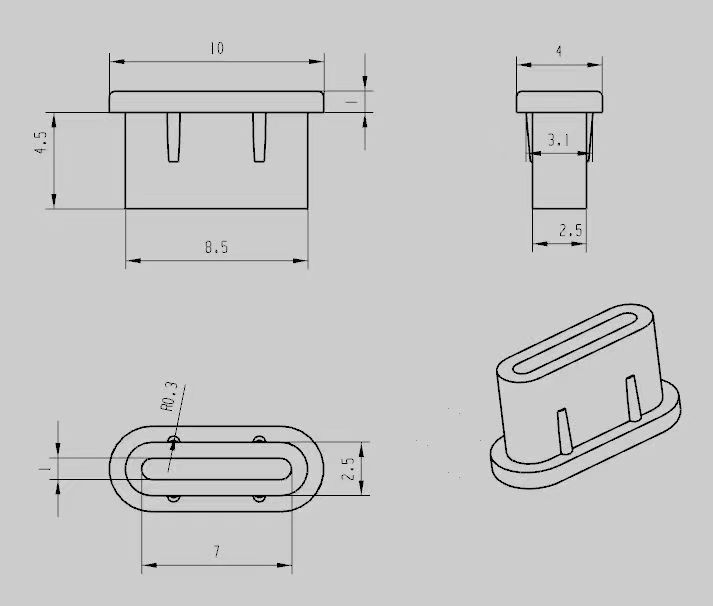 Versorgung USB Typ-C Buchse staubdichter Gummistopfen Silikonenstopfen TYPE-C weiblich Silikonenstopfen Gummistopfen
