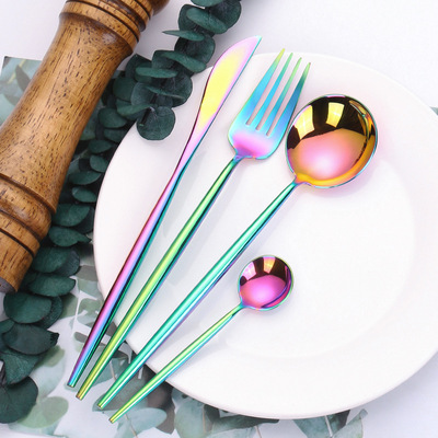 现货批发西式镜光葡萄牙304不锈钢牛排刀叉套装 加厚刀叉勺西餐具