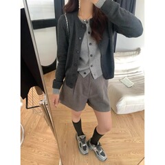 miu系撞色拼接假两件上衣开衫女秋季松弛感百搭宽松针织毛衣外套