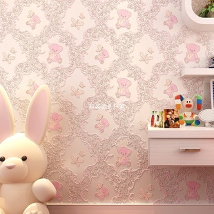 Self-adhesive wallpaper bedroom warm 3D children's room cartoon girl pink non-woven wallpaper self-adhesive home