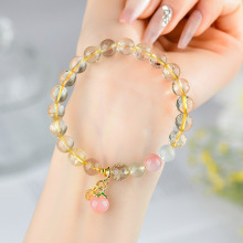 批发天然水晶黄发晶盐源玛瑙水蜜桃手链新款原创手串时尚简约饰品