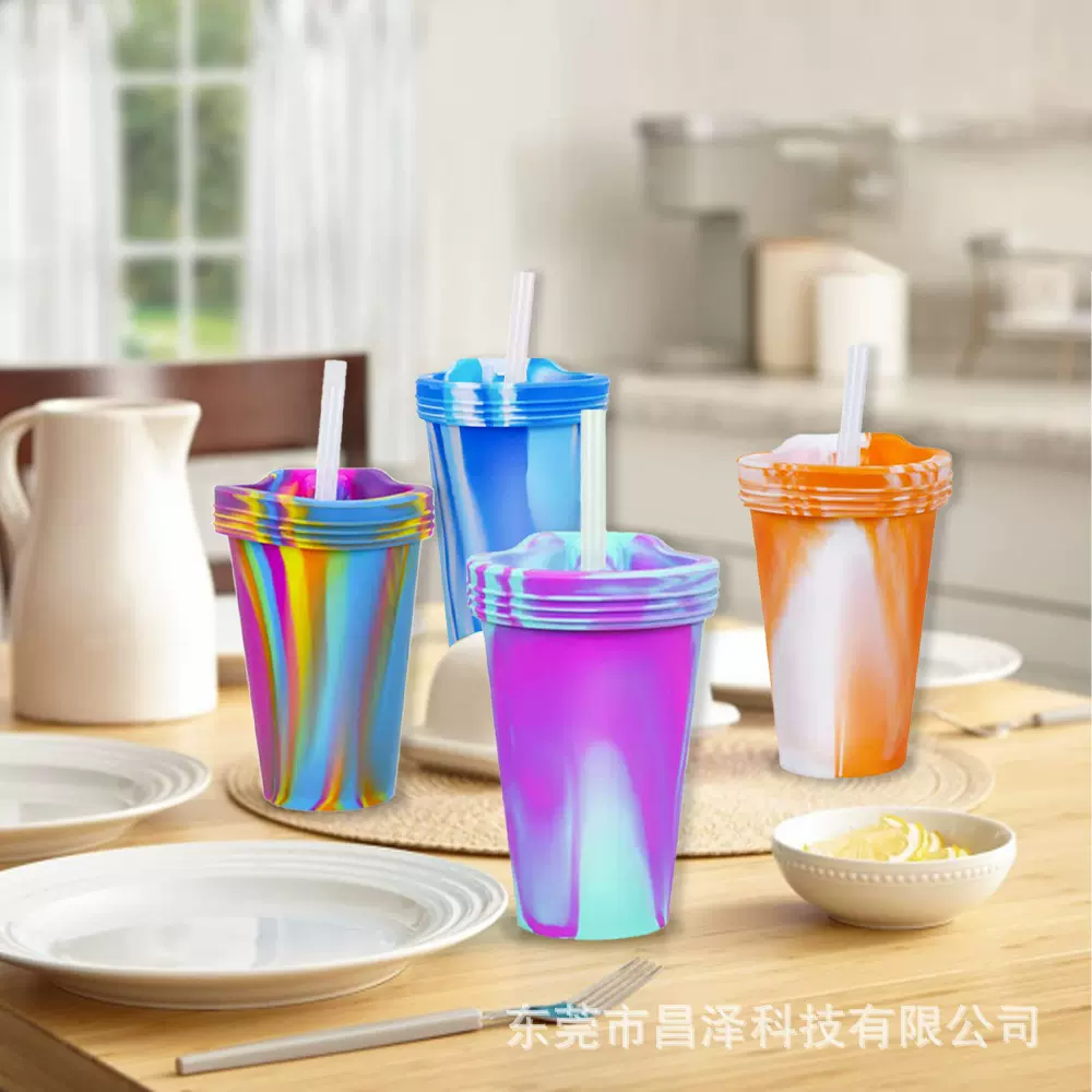 16oz亚马逊热销硅胶杯户外旅行便携可折叠水杯防摔饮料杯混色批发