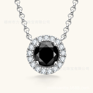 Luster Moissanite Silver Jewelry S925 Silver Plated 18K White Gold Round Black Moissanite Necklace
