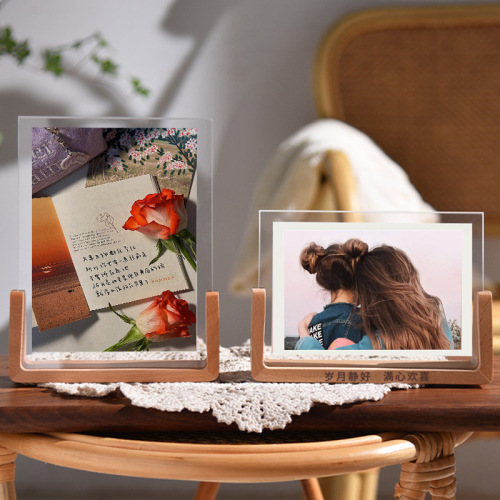 Solid wood U-shaped photo frame 7-inch 8-inch photo display stand certificate frame creative photo table acrylic photo frame customization
