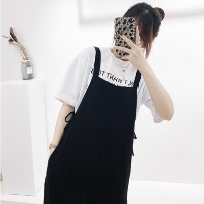 Black Bib 2021 Spring and autumn season new pattern trousers High Street ins Straight pants Easy leisure time Wide leg pants