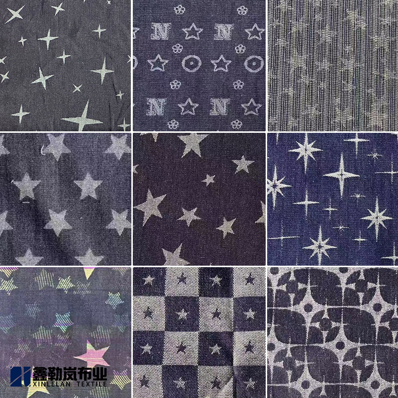 Vintage Jacquard Denim Fabric, Star and Moon Washed Canvas Fabric, Children's Clothing, Jeans, Short Skirts, Bag Fabric