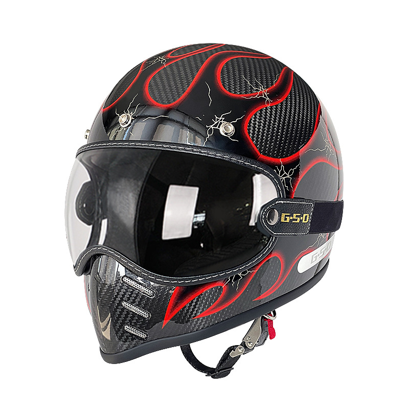 Helmet Electric Motorcycle, Motuoche Motosiklet kaskı (dəbilqə) - 3k-red-flame-transparent-lens-m55-56
