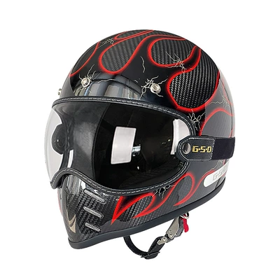 All-Season Safety Helmet 3C, Motosiklet kaskı (dəbilqə) - 3k-red-flame-transparent-mirror-m55-56