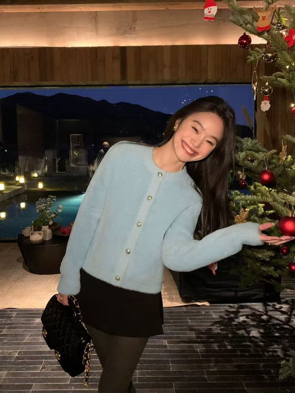 韩版仿水貂绒宽松设计感法式甜美毛衣女2025秋冬新款针织开衫外套|undefined