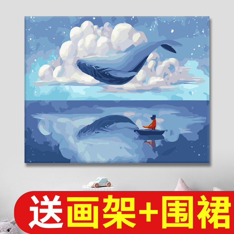 儿童涂颜色填充画手绘油画diy古风中国风减压动漫风景自绘涂色画D