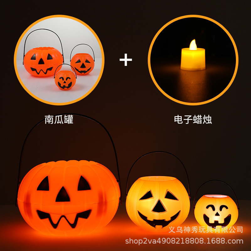 Halloween bar centro comercial accesorios de decoración calabaza luz cubo kindergarten escena diseño portátil caramelo tarro