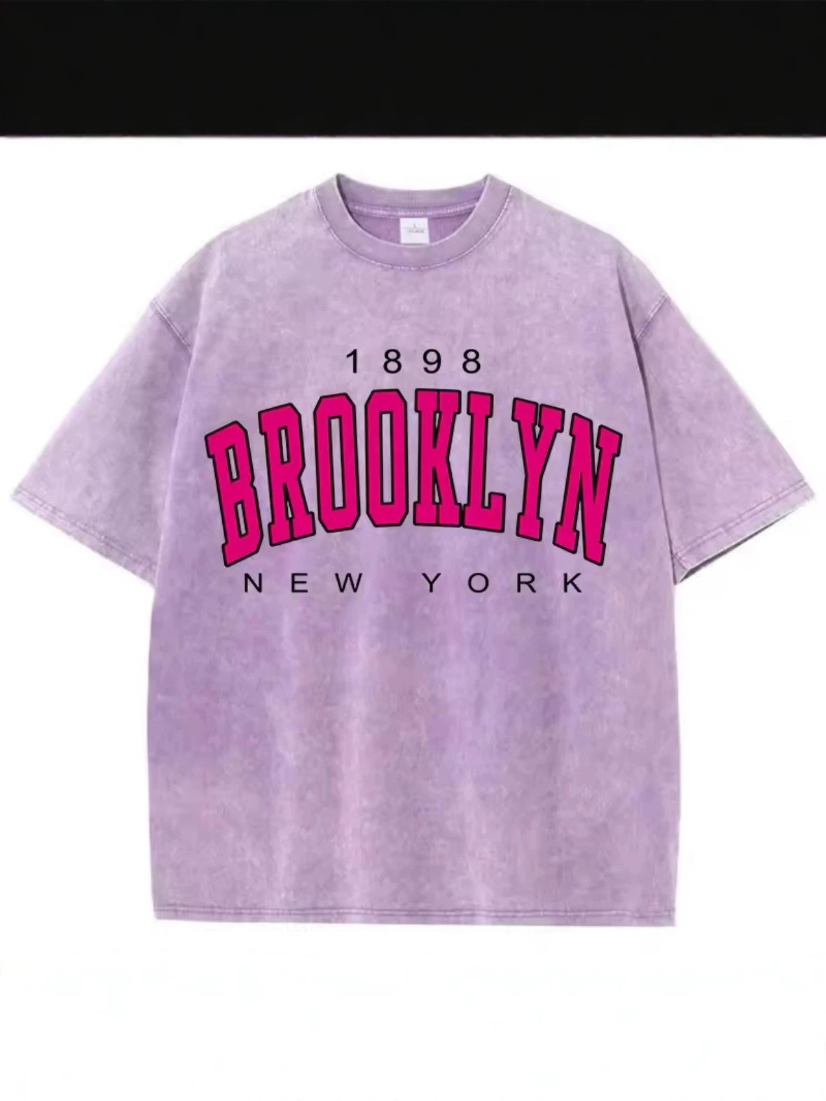 Europa y América hiphop marca de moda hacer vieja camiseta de manga corta de mujer grande suelta oversize lavado impresa blusa de algodón