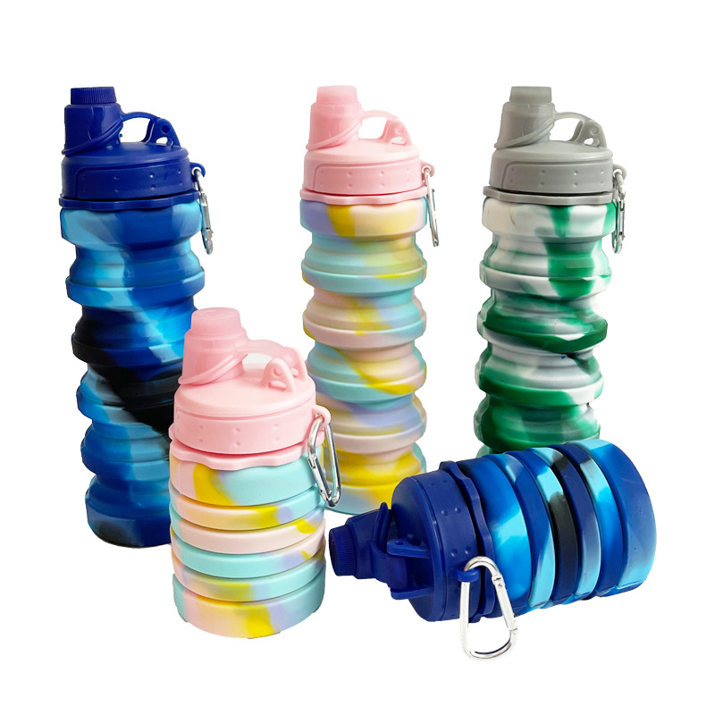 Taza plegable de silicona, retráctil, para deportes al aire libre y viajes, botella de agua de calidad alimentaria, suministro al por mayor