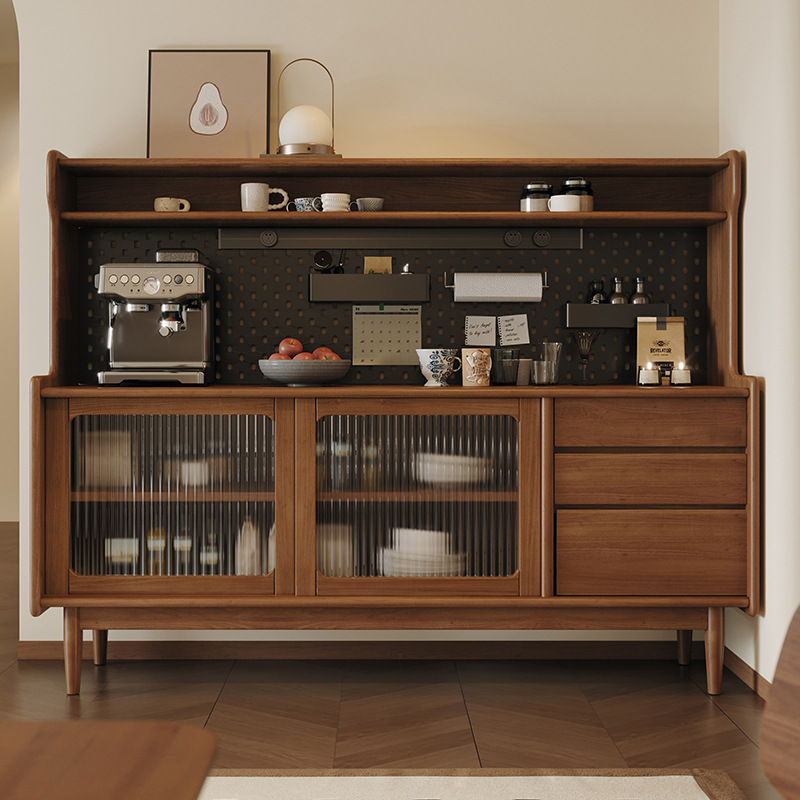 Solid Wood Sideboard Integrated Wall Storage Cabinet Restaurant High Cabinet Simple Modern Tea Cabinet Hole Board Living Room Wine Cabinet