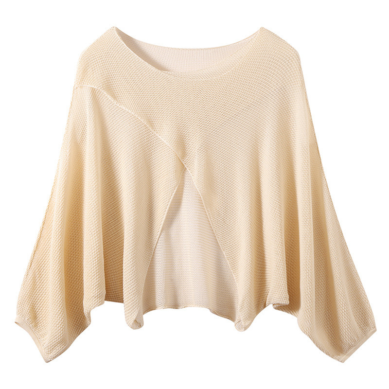 Lightweight Short Navel-Baring Bat-Sleeve Knitwear Summer New Round Neck Irregular Cross Hollow Pullover Blouse