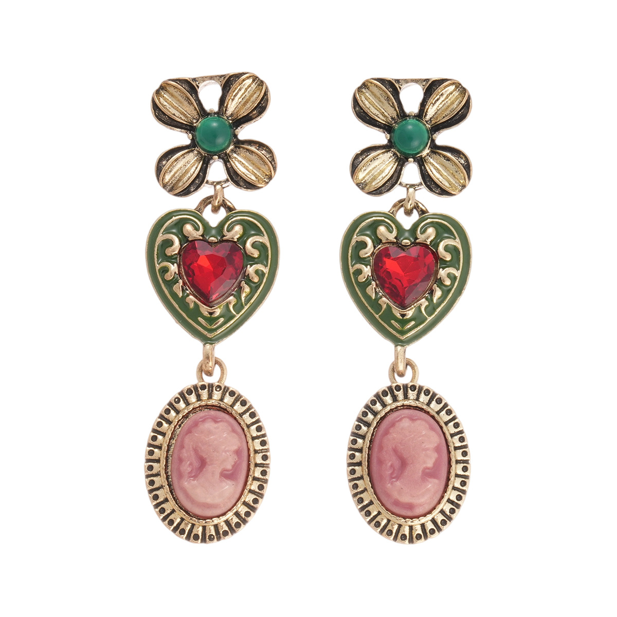 Retrato de diamante vintage medieval conjunto de amor retró estilo de corte joyas lujosas de alta calidad fábrica de joyas