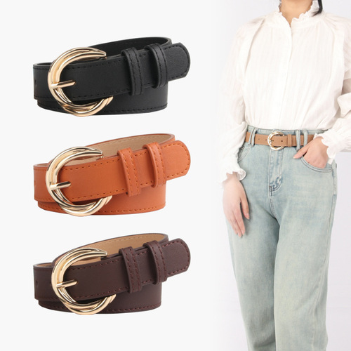 European and American trendy women's Korean style belt, fashionable and versatile imitation leather pin buckle belt, decorative dress jeans belt