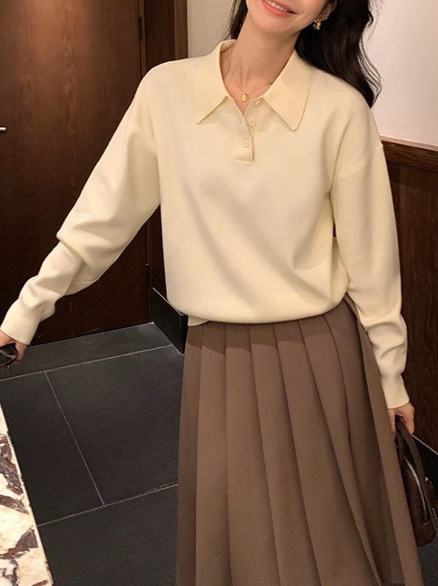 慵懒基因 polo领套头毛衣女春秋宽松慵懒长袖针织衫上衣|undefined