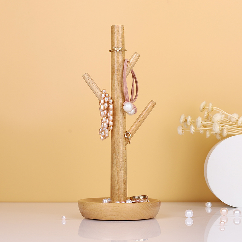Log Tree Jewelry Rack Hanging Hand String Key Storage Rack Home Entrance Ornaments Ring Beech Jewelry Display Rack