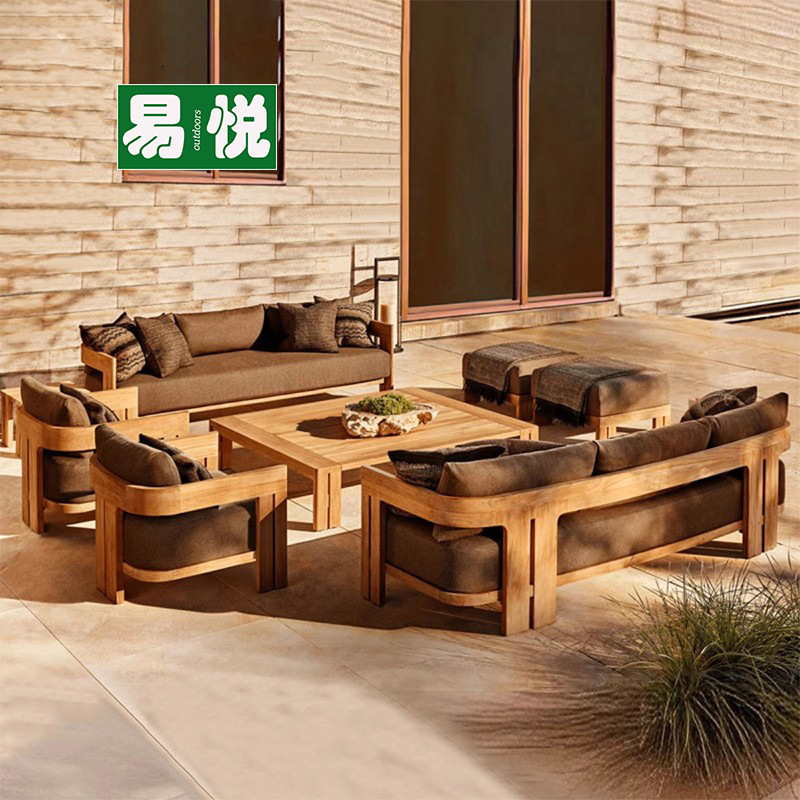 Courtyard B&B Outdoor Waterproof and Sun-Proof Aluminum Alloy Sofa, Outdoor Solid Wood Sunroom Sofa, Outdoor Teak Sofa