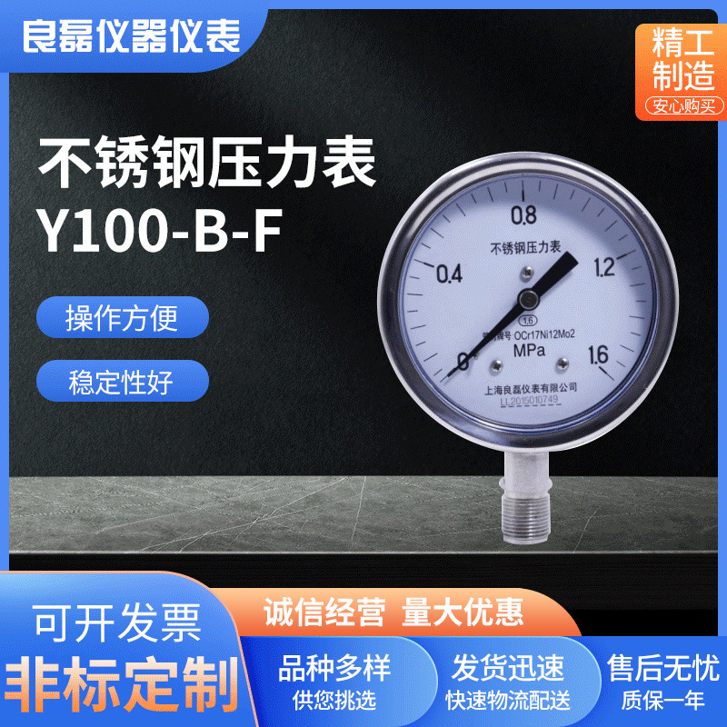 Y100BF不充油抗震耐高温耐腐蚀水压表M20*1.5不锈钢上仪压力表