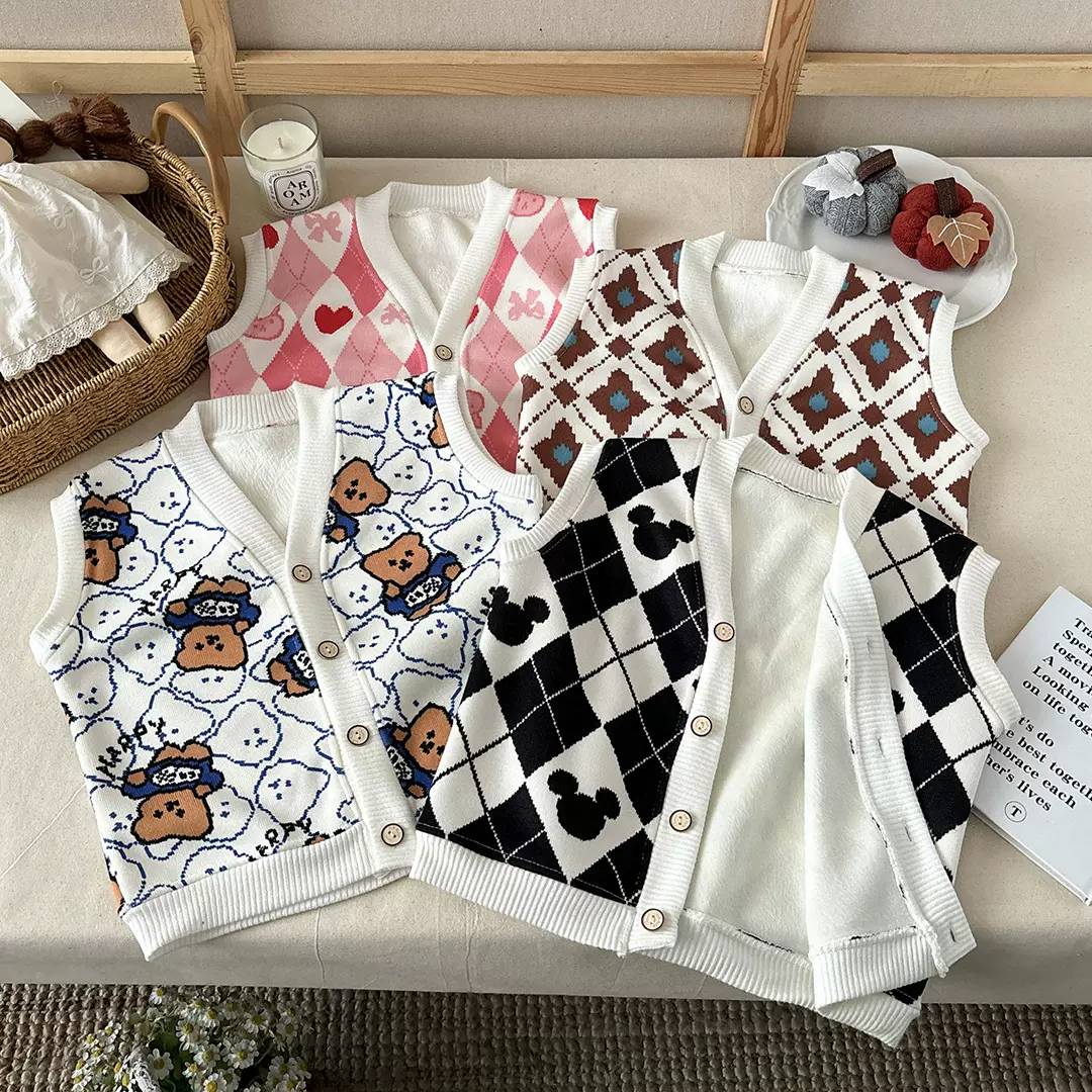 新款马甲儿童加绒外套秋冬男童针织加绒背心宝宝衣服女童保暖童装