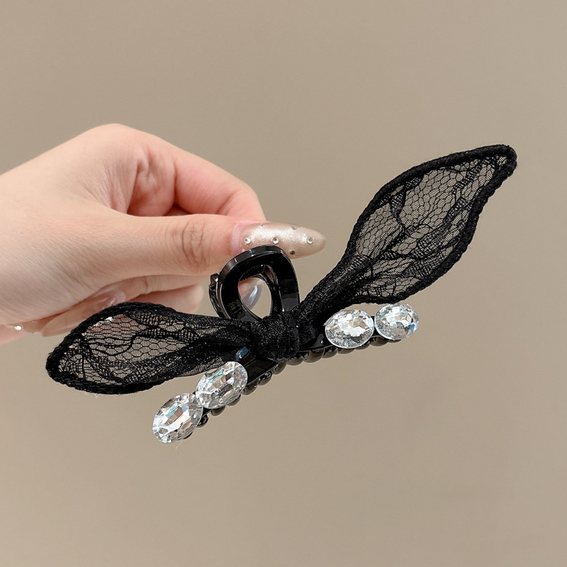 1#Black elf rabbit ears ab face grip clip about 7.5cm
