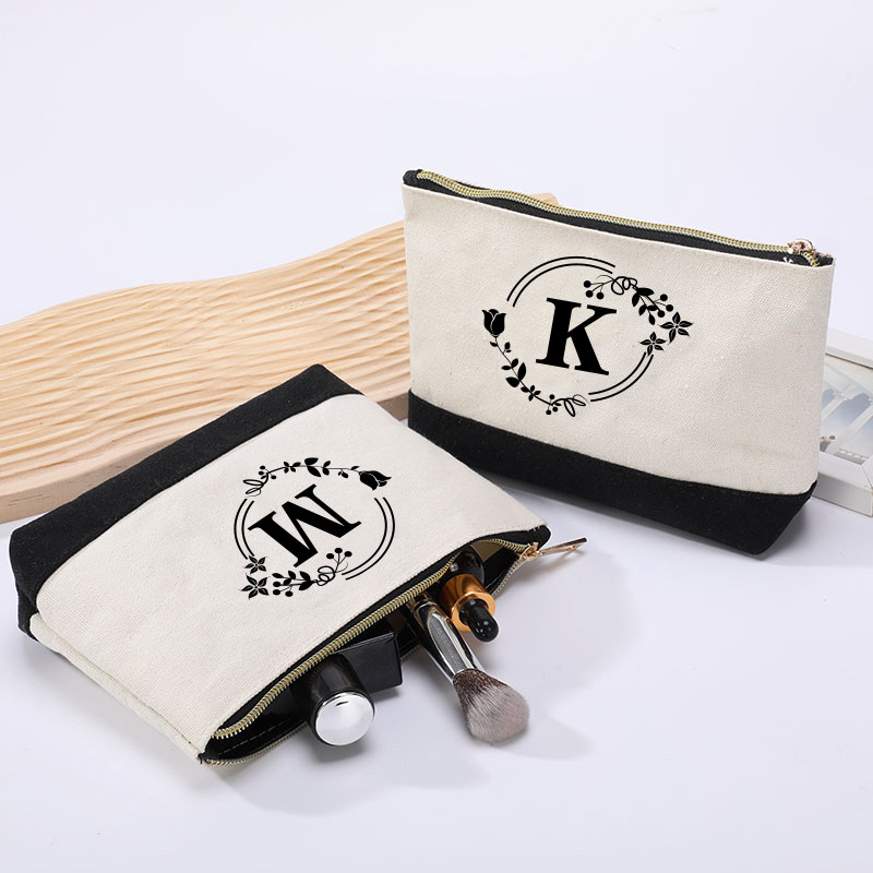 Canvas zipper coin purse, letter printed storage toiletry makeup key bag, phone bag_voghion.com
