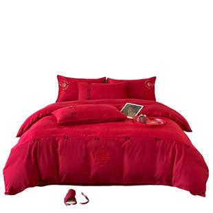 New Chinoiserie Rose Jacquard 100-Count Wedding Four-Piece Set Big Red Pure Cotton Quilt Cover Wedding Bedding Wedding