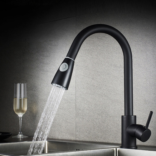 304 stainless steel kitchen faucet dual hot and cold water retractable washbasin sink pull-out faucet wholesale