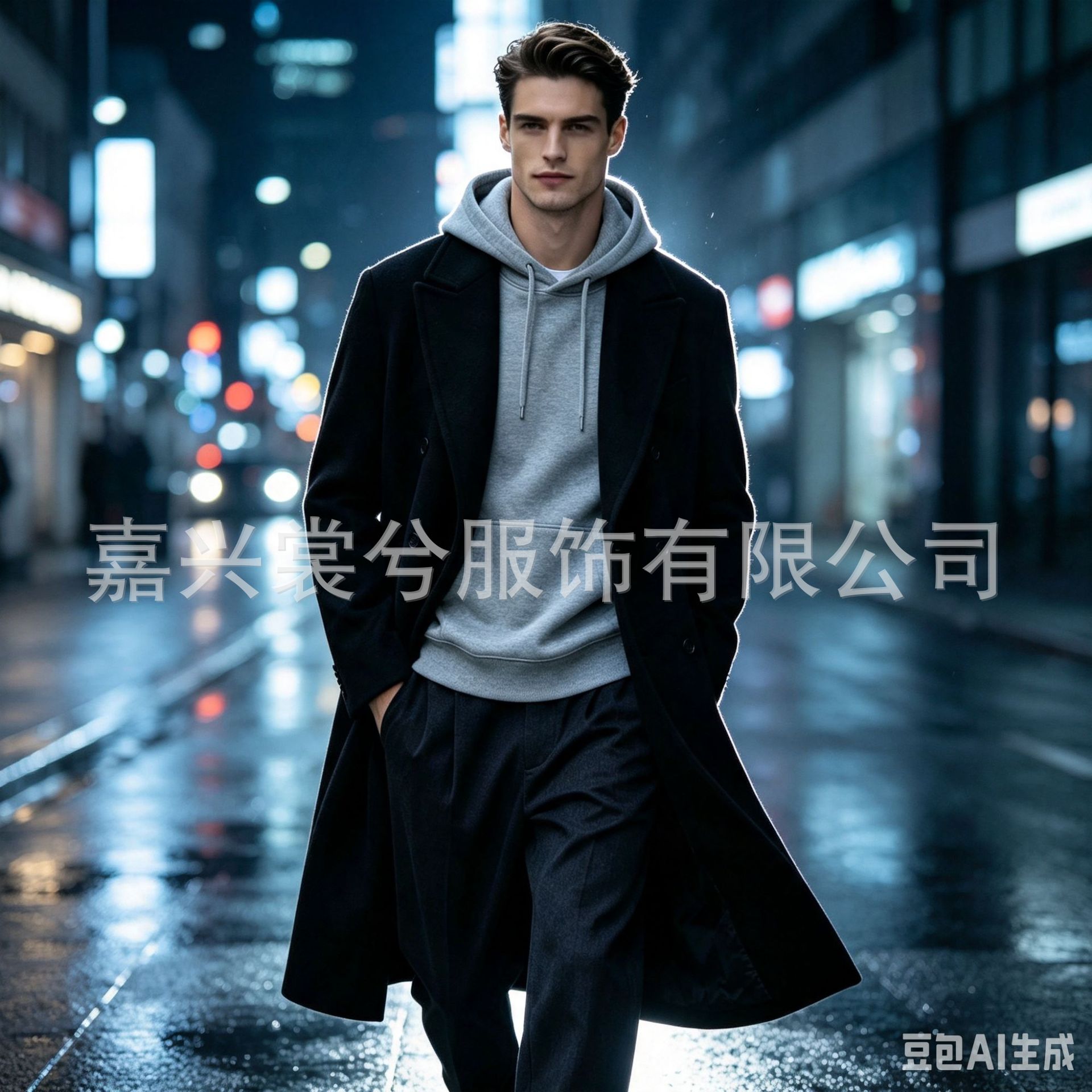 Luxury Pure Black Double-Sided Cashmere Overcoat for Men, Long Business Style, Double-Breasted Wool Coat, New Autumn/Winter Style