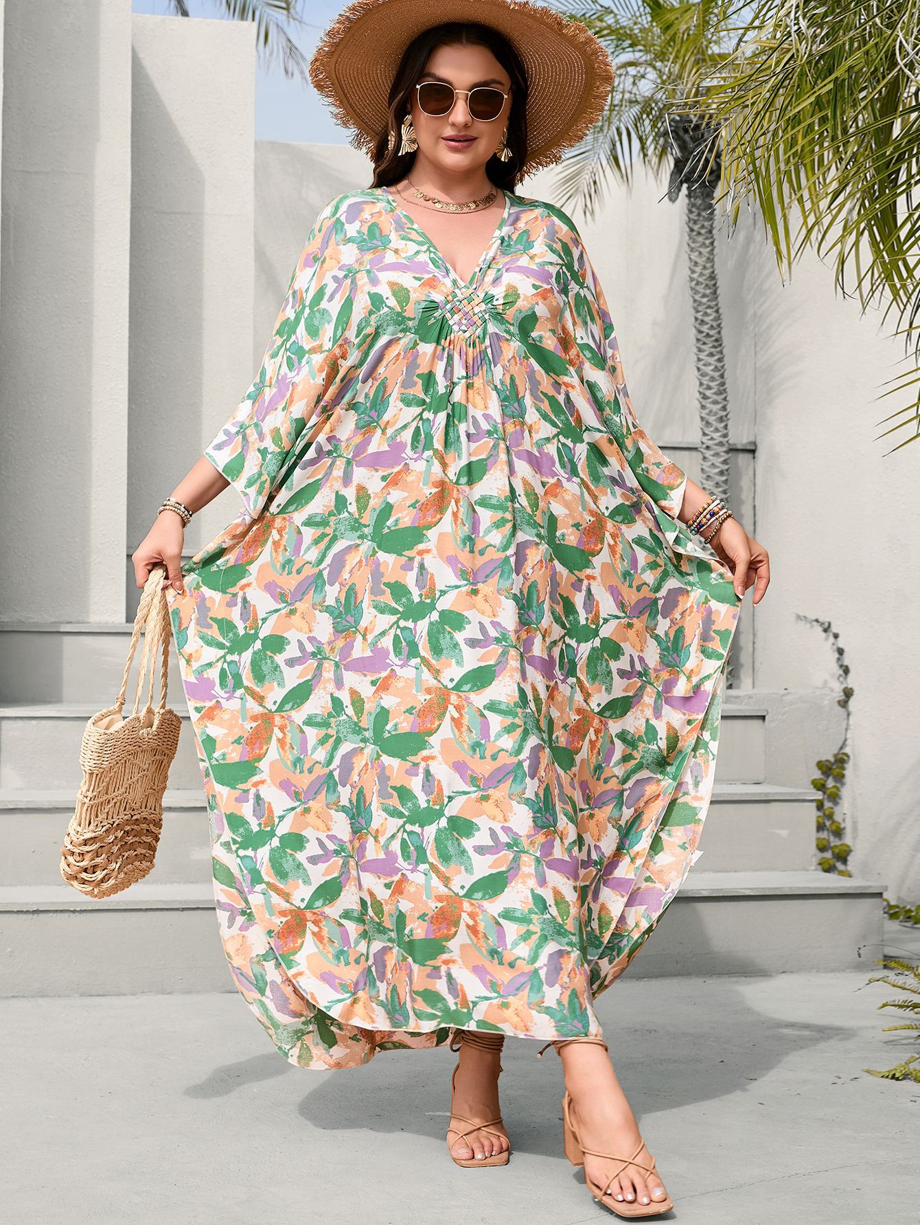 2024 nueva blusa de playa transfronteriza rayón Impresión de posicionamiento tejida a mano más vestido de tamaño falda de playa de vacaciones