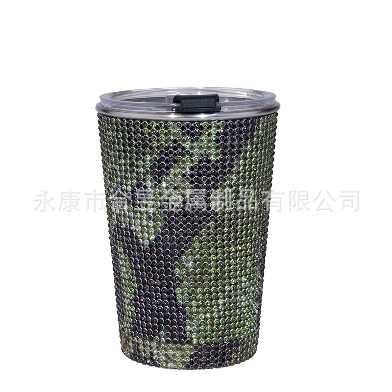 Taza de café incrustada en diamantes europea y americana nueva taza de paja de acero inoxidable 304 de una sola capa portátil taza de coche taza