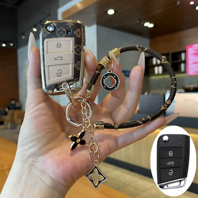Suitable for Volkswagen Cc Key Cover, Tavendor X Folding Premium Key Case, T-Roc, T-Cross, Stylish Tiguan, Passat, Lavida (Car key bag) - type-b-key-cover-light-luxury-long-chain