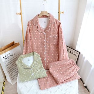 2024 new pajamas women's cotton yarn-dyed jacquard double-layer cotton yarn suit sweet thin spring/summer autumn batch