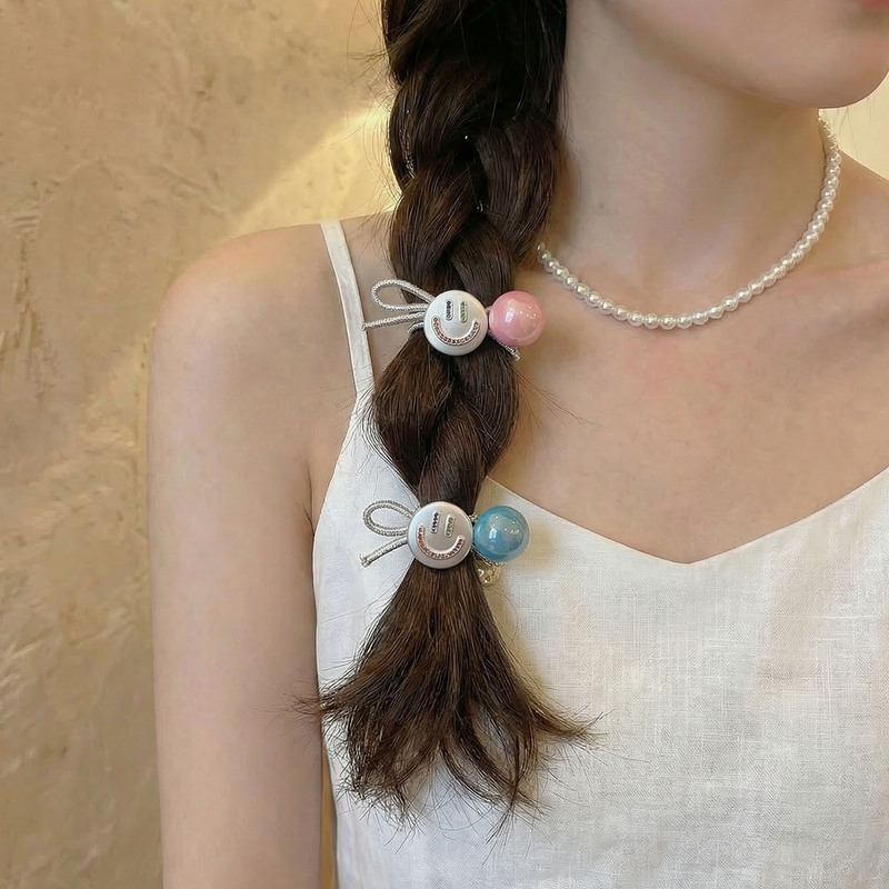 Spring New Style Colorful Diamond Silver Smiley Face Hair Tie with High-End Feel, Colorful Beads, Elastic Hair Band, Bun Hair Rope, Bow Hair Tie Spring New Style Colorful Diamond Silver Smiley Face Hair Tie with High-End Feel, Colorful Beads, Elastic Hair Band, Bun Hair Rope, Bow Hair Tie