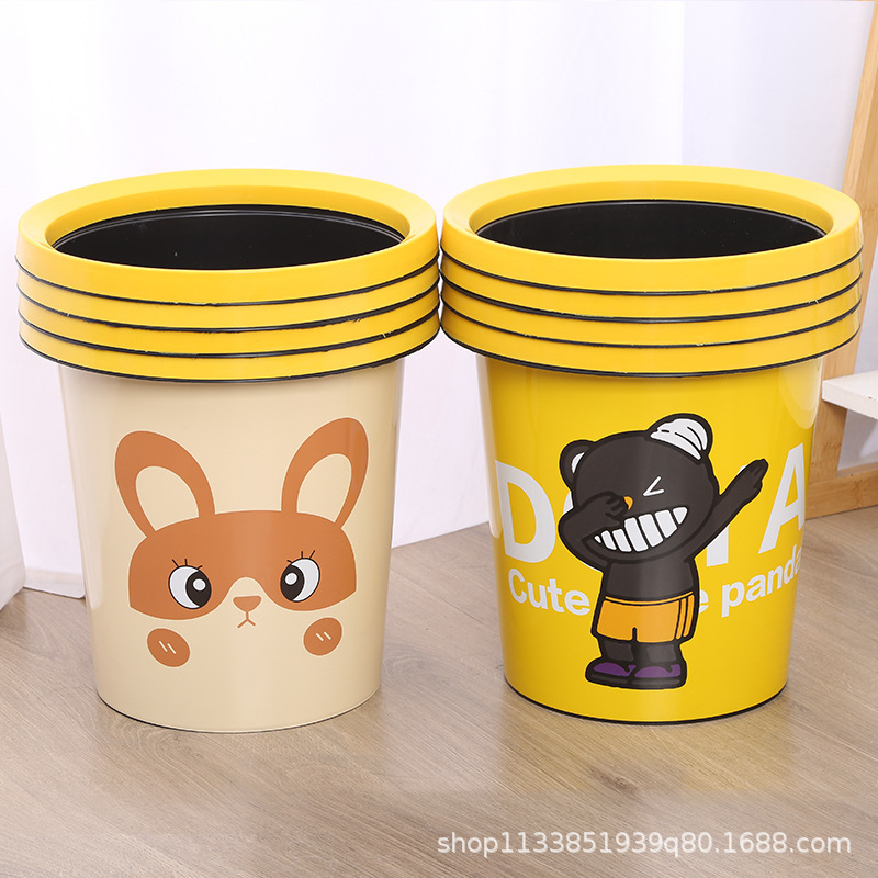 Factory wholesale cartoon trash can household Creative Bathroom Kitchen wastebasket living room outdoor round bucket high color value Factory wholesale cartoon trash can household Creative Bathroom Kitchen wastebasket living room outdoor round bucket high color value