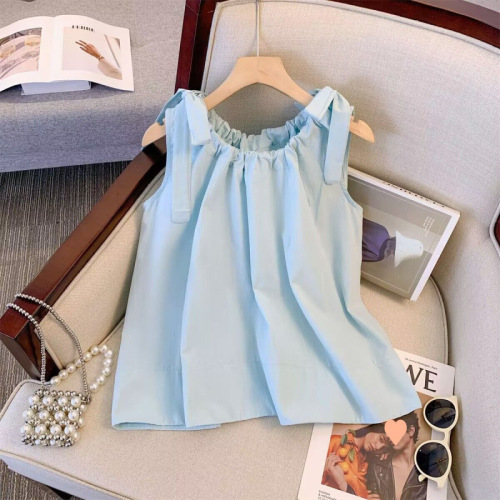 New Dopamine System Belt Slimming Sleeveless Strap Cardigan Backless Top Women Summer Pleated Slimming Elegant Little Shirt