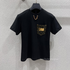 チェーン装飾ラウンドネック半袖Tシャツカジュアルシンプルスタイルスリム万能半袖トップス夏ZT61813