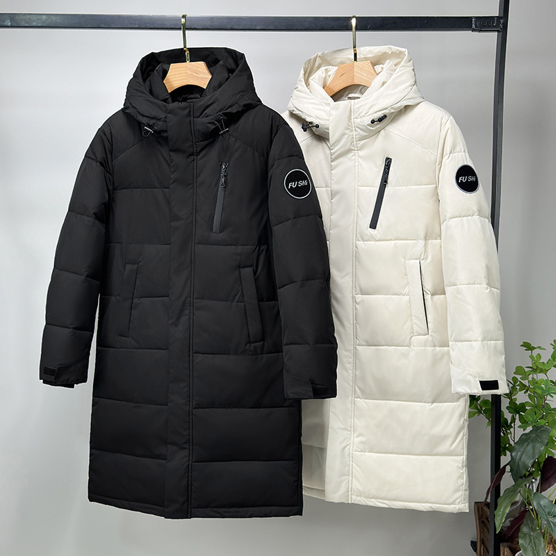 2026 Cross-border White Duck Down Mid-Length Down Jacket for Men, Winter Thickened Windproof Hooded Down Jacket, Couple Style 2026 Cross-border White Duck Down Mid-Length Down Jacket for Men, Winter Thickened Windproof Hooded Down Jacket, Couple Style